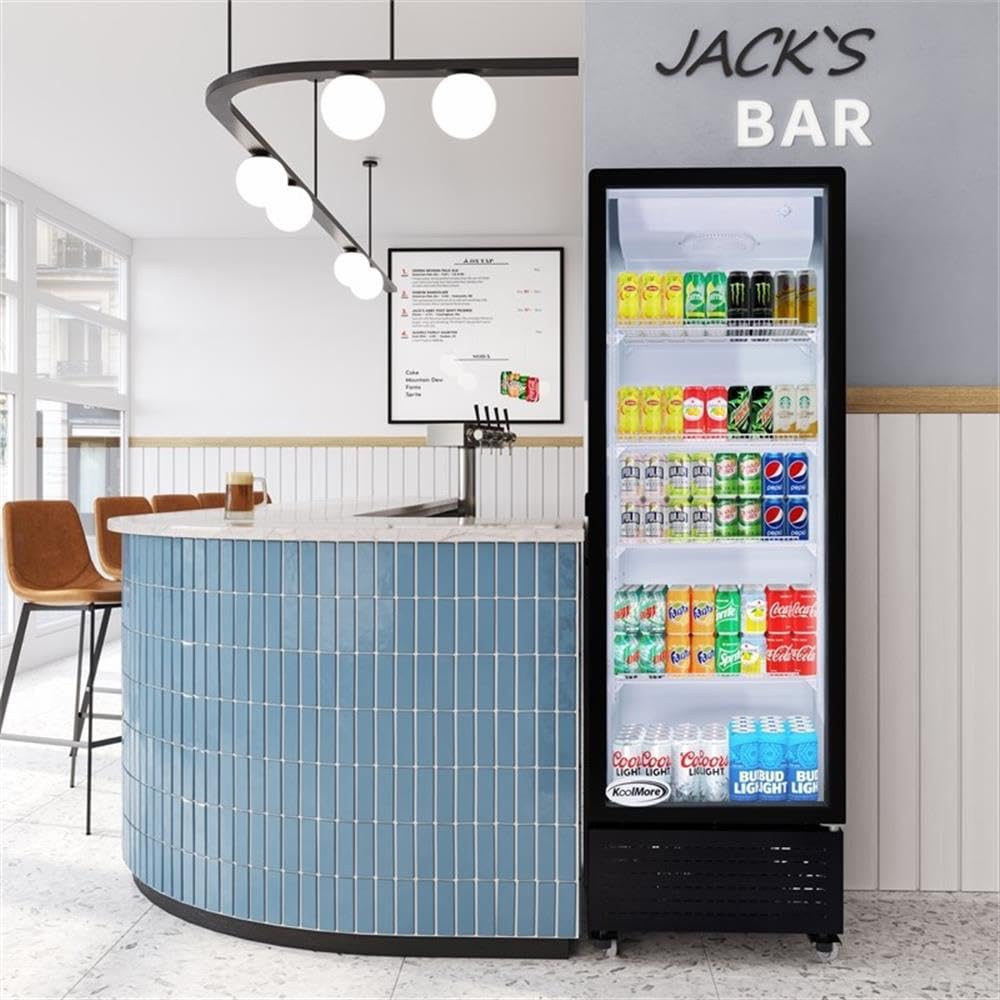 Pemberly Row 23" One Glass Door Display Merchandiser Refrigerator, 10 Cu. Ft. Capacity, Adjustable Temperature, Frost Free, Freestanding Commercial Cooler, 4 Shelves, Etl Listed on Fridge.com - View 4