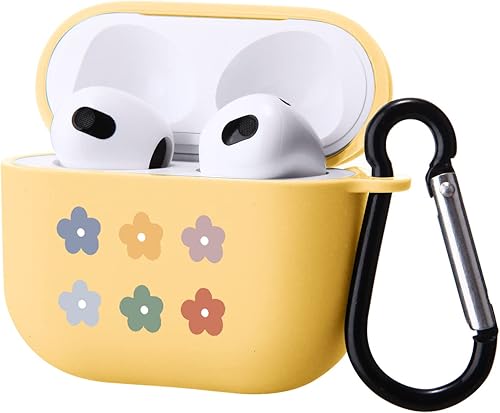 Bonita funda de flores compatible con AirPods 3 con llavero, diseño de flores de dibujos animados, funda de TPU suave para AirPods de tercera disponible en Yaxa Peru