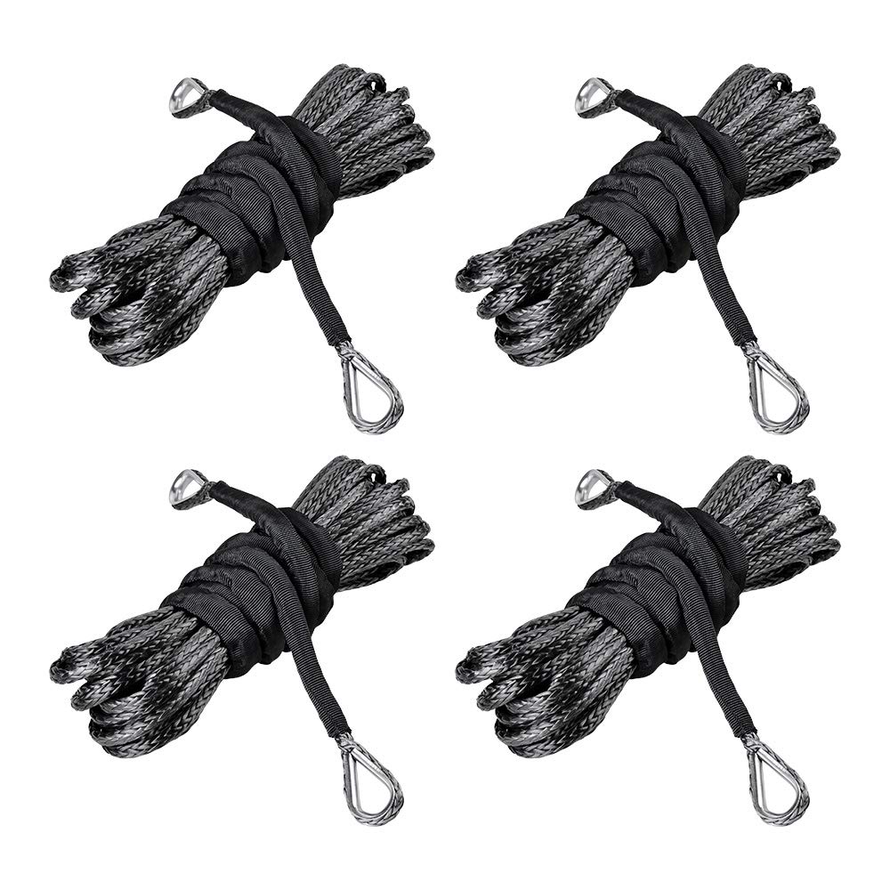 for Off-Road Recovery Car SUV ATV UTV Snow Plow Synthetic Winch Rope Extension Breaking Strength 7500lbs w/39 Rock Guard Thimble (4X, Black)