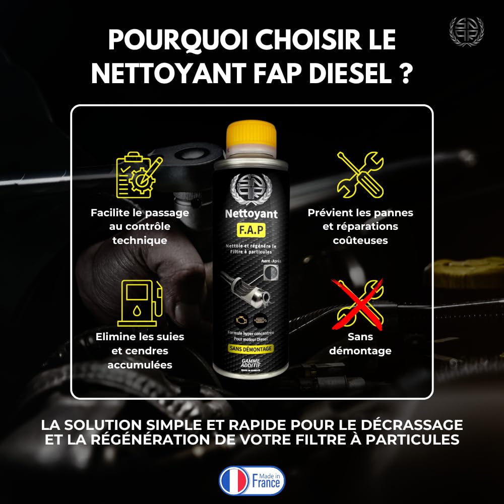 Nettoyant FAP DPF 375mL Ultra Efficace – sans Démontage – Additif Diesel Haute Performance – Décrasse, Régénère et Protège Le Filtre à Particules – Réduit la Pollution et Évite Le Remplacement