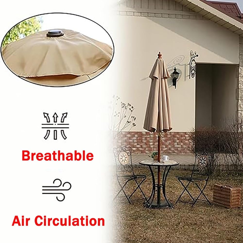 Zapasowy baldachim na parasol z 8 żebrami, wodoodporny pokrowiec z tkaniny, okrągły parasol tarasowy, zapasowy wierzch, na balkon, do ogrodu, na basen (khaki, 8 żeber, 2,5 m)