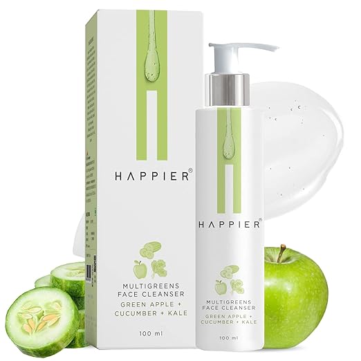 Happier Multigreens Face Wash & Cleanser | Soap Free Cleanser | Gentle & Hydrating | Suitable for Sensitive Skin | Deep Cleansing & Removes Makeup | Enriched with Green Apple, Aloe Vera, Green Tea | Suitable For All Skin Types | 100ml at Rs. 276