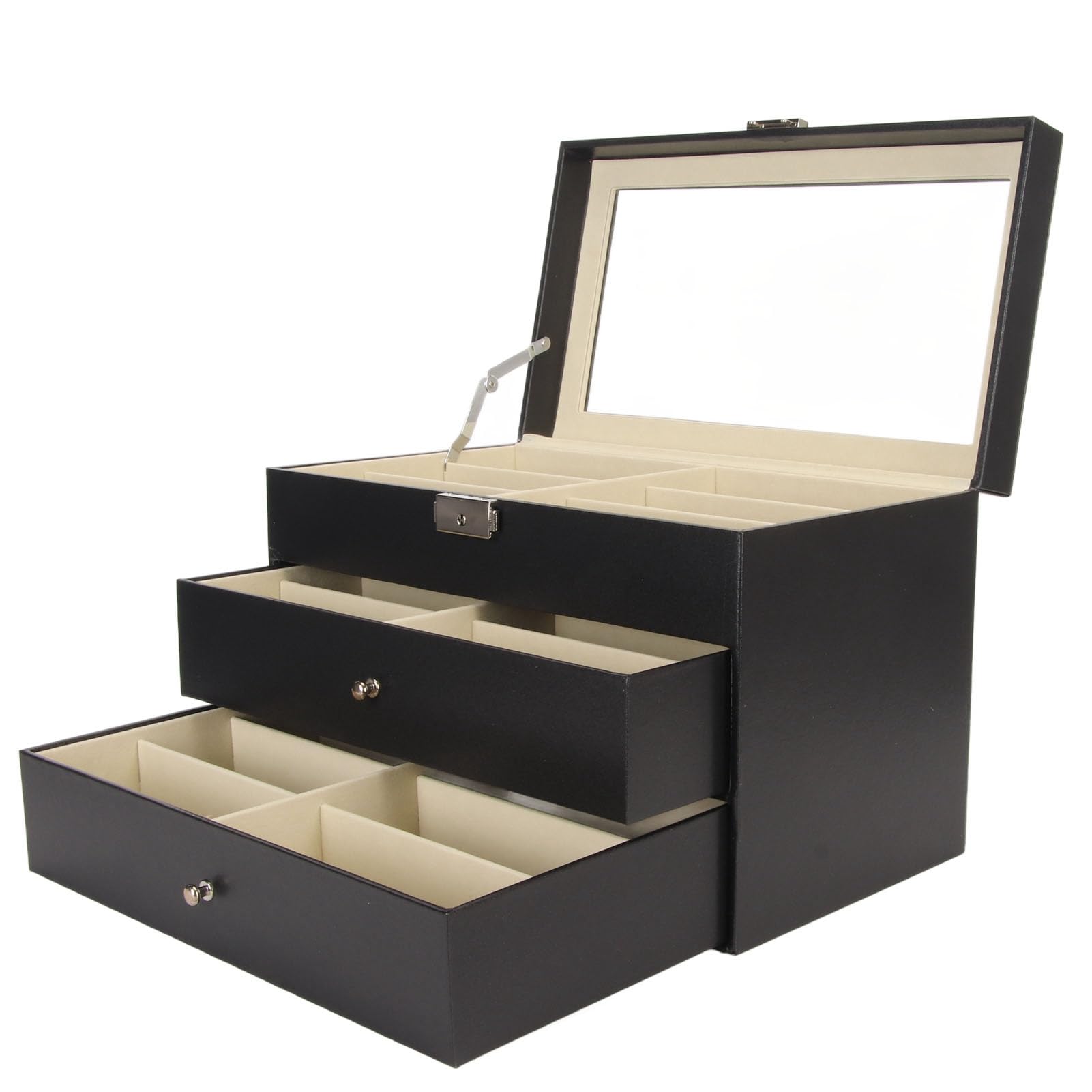 Fabater Organizer na Okulary Przeciwsłoneczne, Pudełko do Przechowywania Okularów z 18 Miejscami - 3-warstwowe Etui na Okulary ze skórą PU, Metalowe Zapięcie, Idealny Prezent dla Kobiet i Mężczyzn,