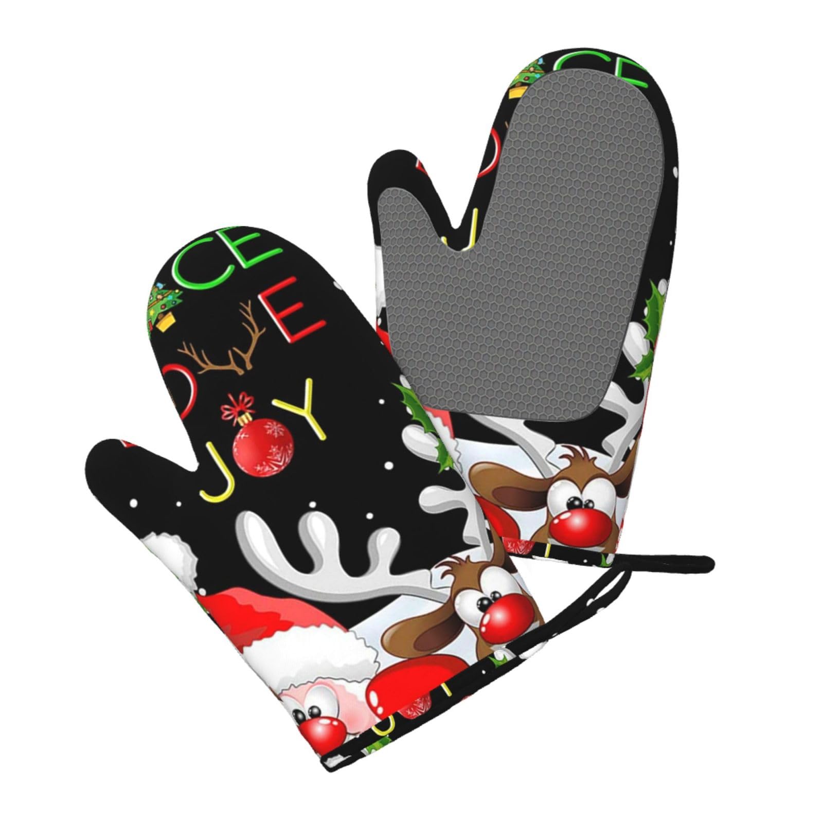 Aqrjlpo Women's Deer Silicone Oven Mitts Set 2Pcs, Printed Heat Resistant Non-Slip Silicone Oven Gloves For Kitchen Cooking Baking Microwave