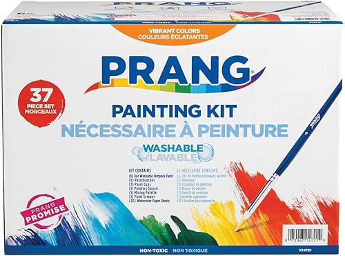 Prang Kit de pintura de témpera lavable para niños, 37 piezas. El juego incluye 6 pinturas, 5 pinceles, 3 vasos de pintura, 1 paleta de mezcla, 1