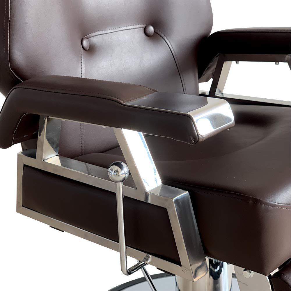 Friseurstuhl Modern Verchromt Braun Hydraulisch Neigbar 360° Salon 110x70x100-113 cm