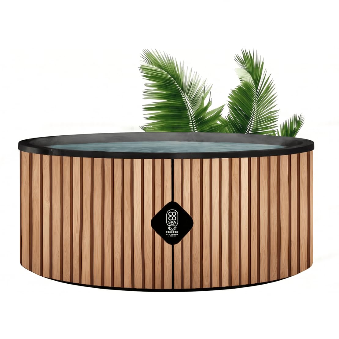 COCO SPA Rio Spa Inflable | 180 cm de diámetro | 1100 litros | Motor 2240 W | Hasta 6 personas | Masaje 140 chorros | Imitación madera natural