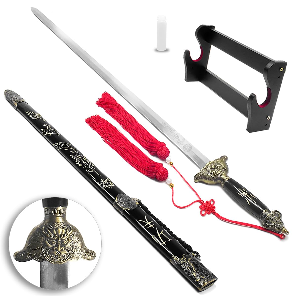 Espada Tai Chi Jian Dragon Treino Lâmina Semi-flexível + Suporte