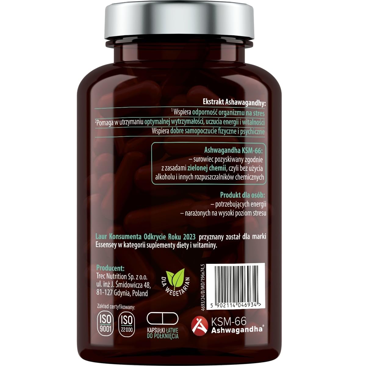 ESSENSEY - ASHWAGANDHA 200mg I 90 kapsułek I Ashwaghanda KSM-66 I 10 mg Vitanolide I Wegetariańskie i bez dodatków I Kapsułka celulozowa