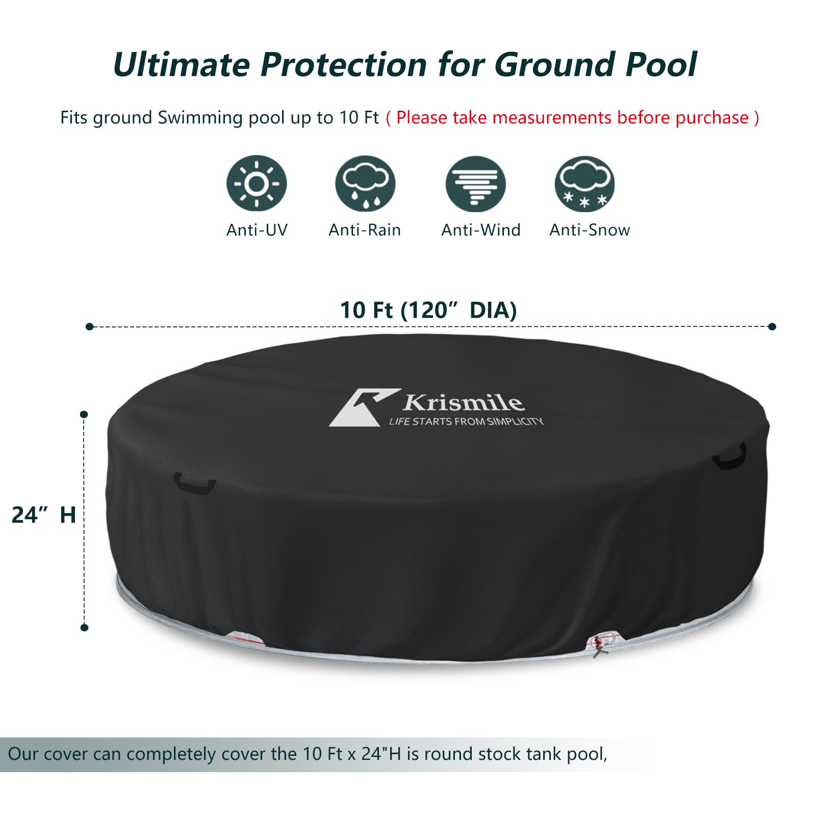 Runde Poolabdeckung aus Stahl, 3 m, wasserdicht, UV-beständig, vollständige Abdeckung, verbessert, mit Drahtseil und Seilwinde, feste Erhöhung der Stabilität (nur Abdeckung)