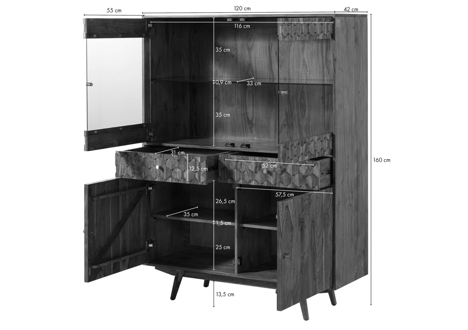 MASSIVMOEBEL24.DE Buffet en Bois d'acacia laqué Brun MOSAYK #115