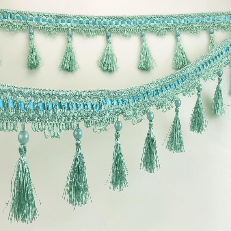 Bordure en polyester à franges perlées de 12 mètres, 1 pièce(Hole blue)