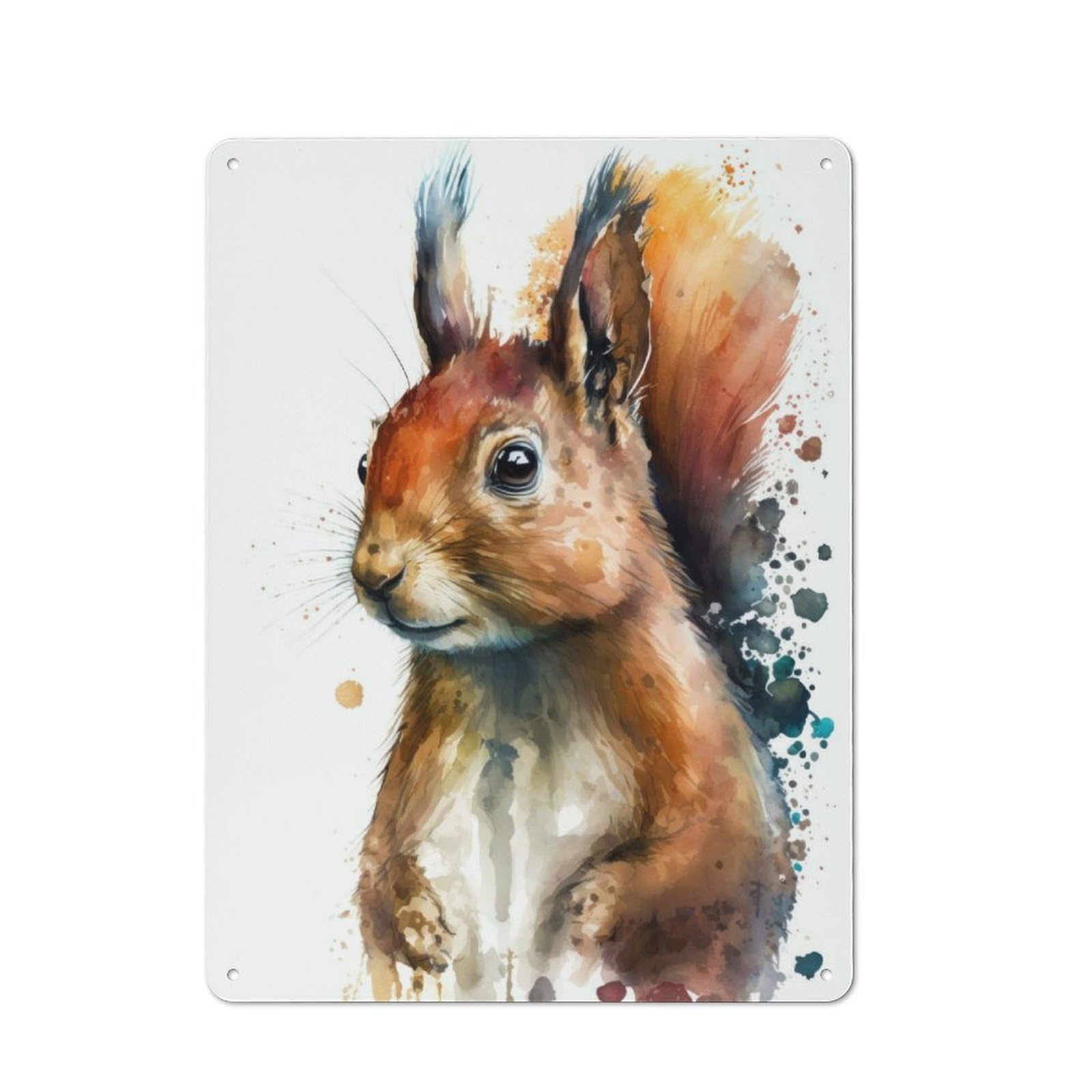 Squirrel in Watercolor Vintage Tin Sign 40x30cm for Lounge Or Reading Corner, for Reading Corner Decorators
