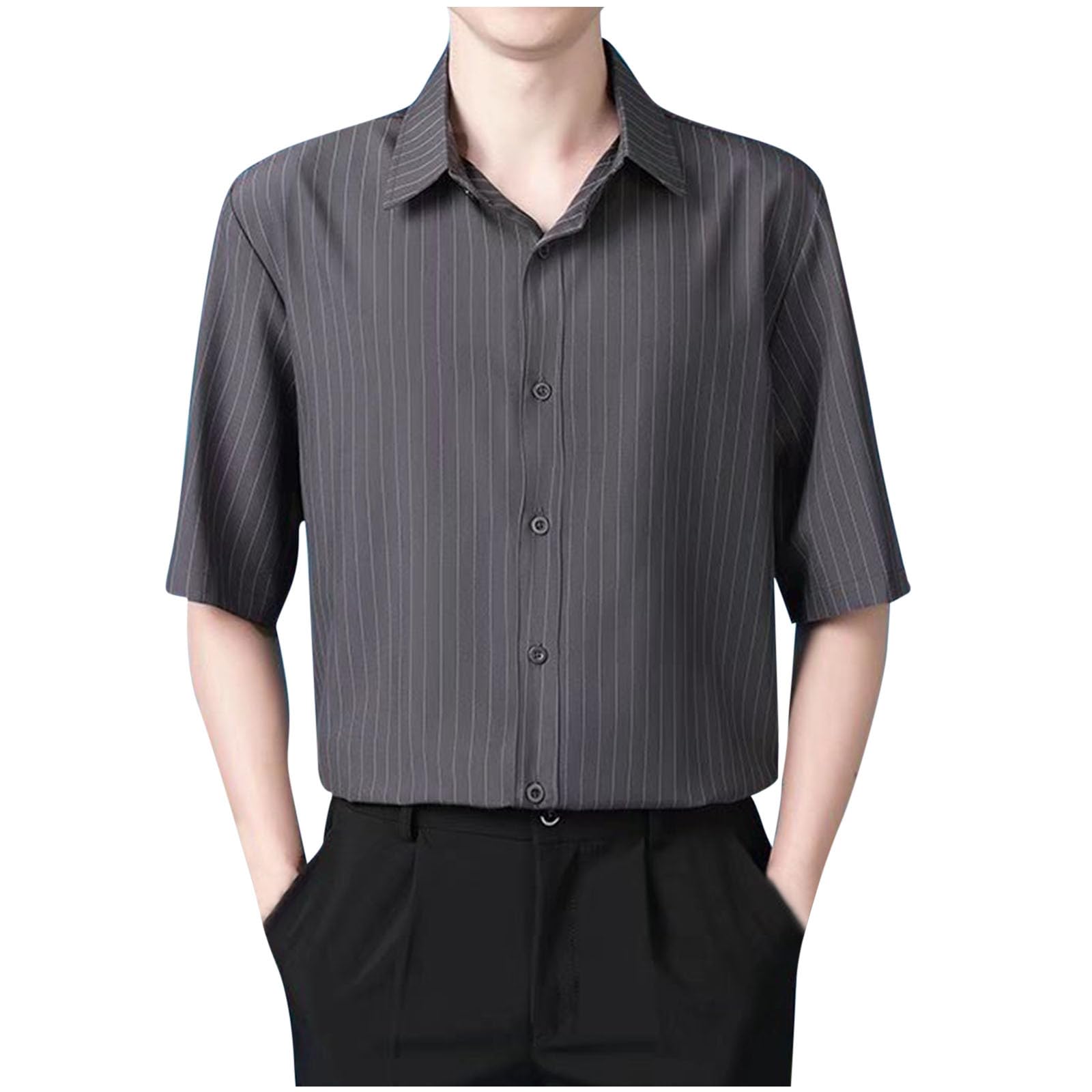 Mens Short Sleeve Dress Shirts Wrinkle-Free Striped Business Casual Button Down Shirt Lightweight Formal Shirts Tops