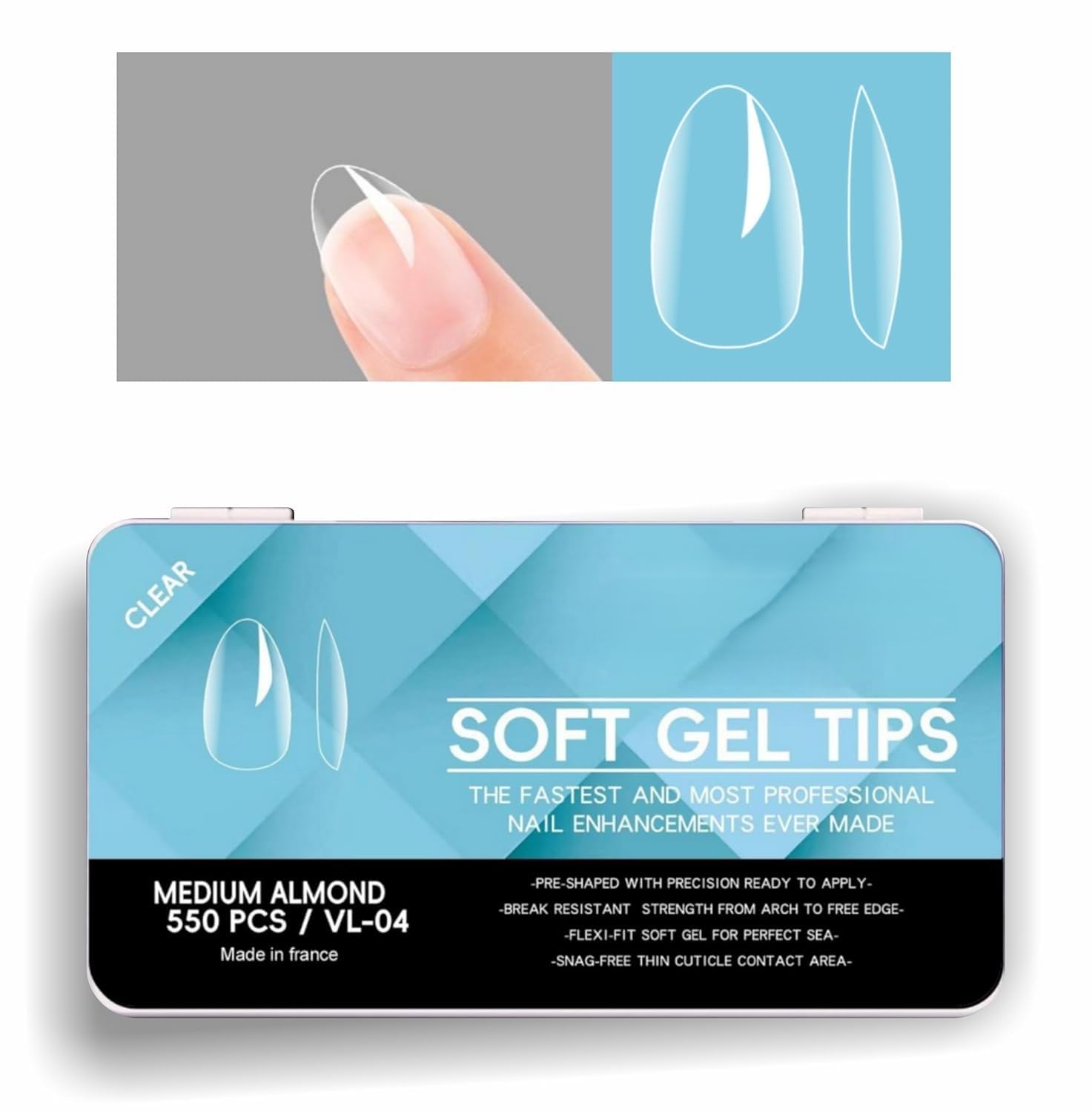 Professional Soft Gel Nail Tips, 550 Pieces Clear False Nails for Extension, Full Cover with Storage Box, DIY Nail Art, Salon Use (Half Matte Short Almond)-image-28