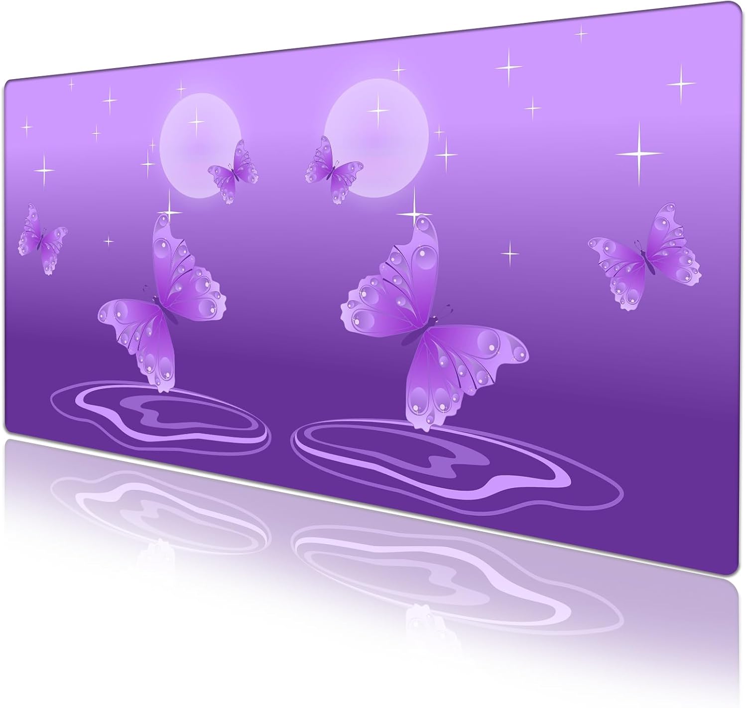 Star Moon Butterfly Desk Pad Protector, Stitched Edges Mouse Pad, Large Office Desk Mat, Non-Slip Desk Blotter, Laptop Desk Pad, Desk Writing Pad for Office and Home (31.5" x 15.7 ") - Image 2