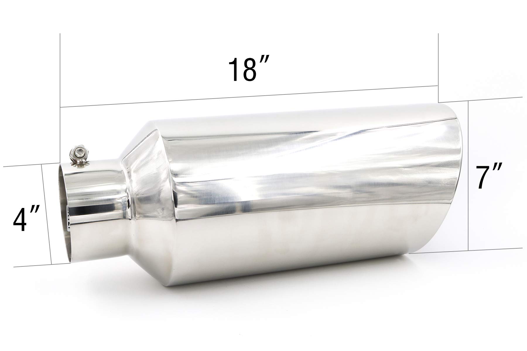 RP Remarkable Power, 4" Inlet 7" Outlet 18" Long Exhaust Tip, Stainless Steel Rolled Edge Universal Tialpipe, 20 Degree Exhaust Tip Diesel for Truck, Bolt On, Polished