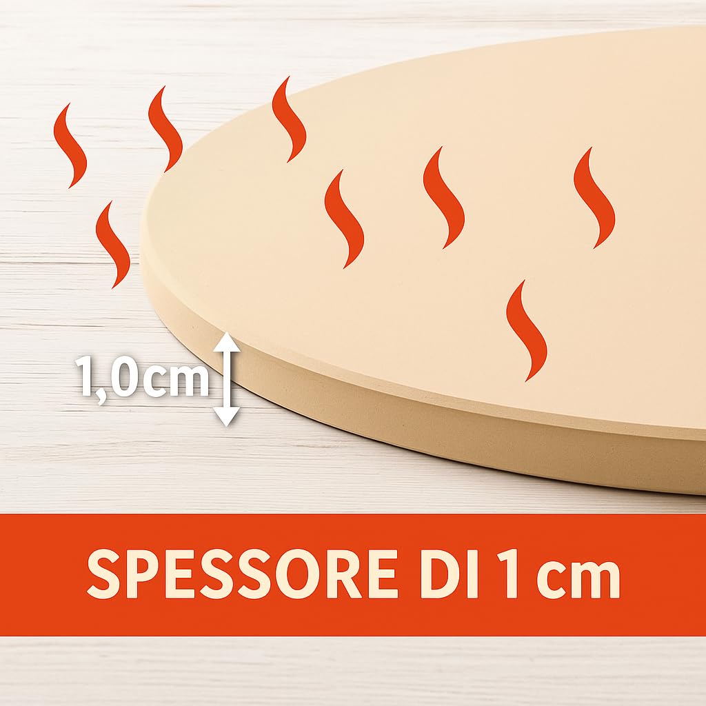 Pietra Refrattaria per Pizza - Diametro 33 cm, Resistente ad Alte Temperature, Ideale for Forno di Casa, Pane e Pizze Artigianali