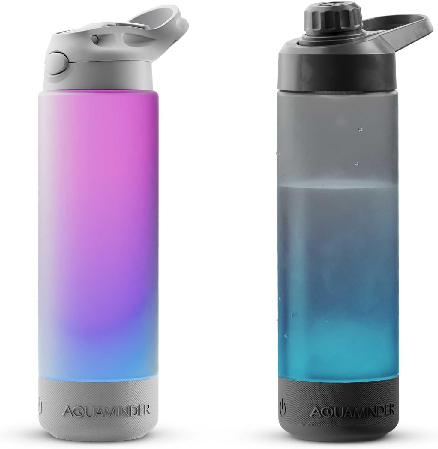 Aquaminder Silicone Smart Water Bottle With Hydration Reminder For Adult & Kids With Easy Grip, Glows & Beep Feature Frosted 770 Ml |Perfect For Gift, Gym,Office & Daily Use (Volga+Indus(Grey))