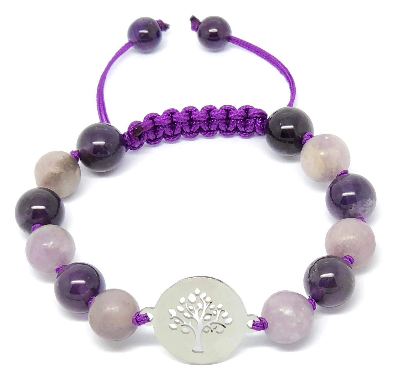 Gemstone Beads 8mm Bracelet Knotted Adjustable Hanging Charm Macrame - fits children and adults - for chakra, reiki, birthstone, energy balance, healing and fashion wear