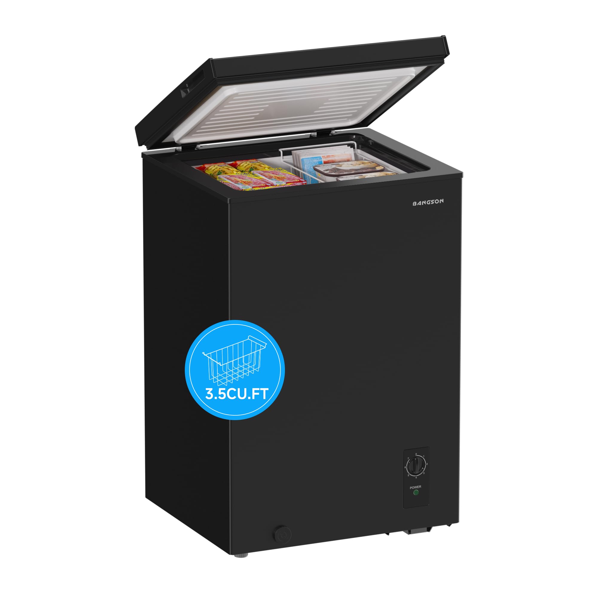 BANGSON 3.5 Cu.Ft Chest Freezer, Compact Deep Freezer with Removable Basket, Adjustable Thermostat, Energy-Saving, Quiet Mini Freezer for Home/Dorm/Apartment/Garage,Black on Fridge.com