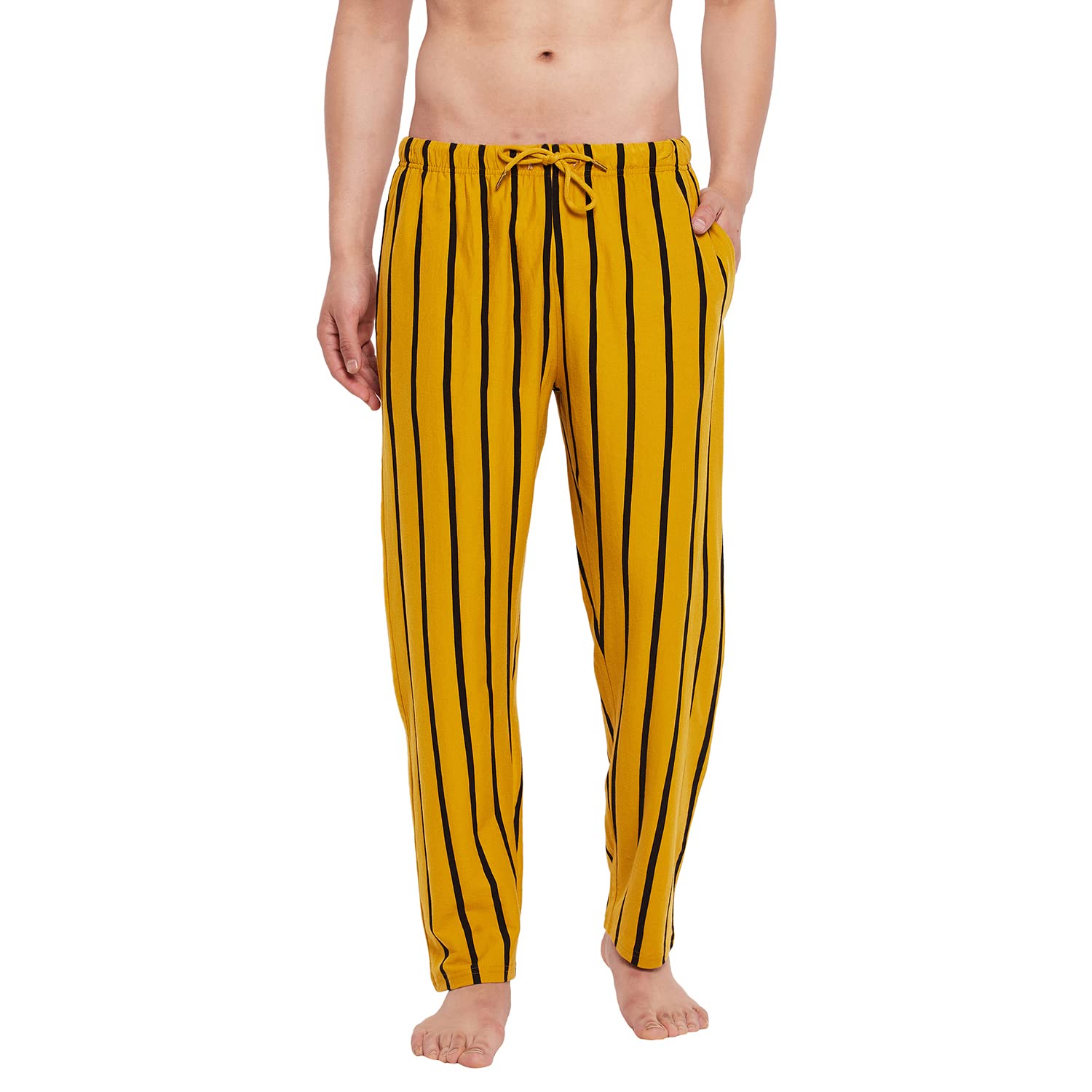 Yellow and Black Stripe Cotton Men's Pajama(HYPM03512)