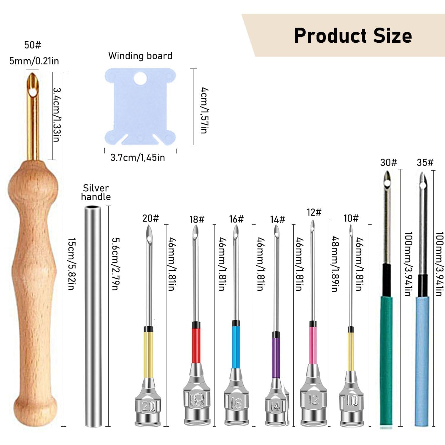 TecoKart 22PCS Punch Needle Set - 9 Sizes, Needle Threader, Wooden Handle Embroidery Pen, Floss Winding Board, DIY Sewing Tools