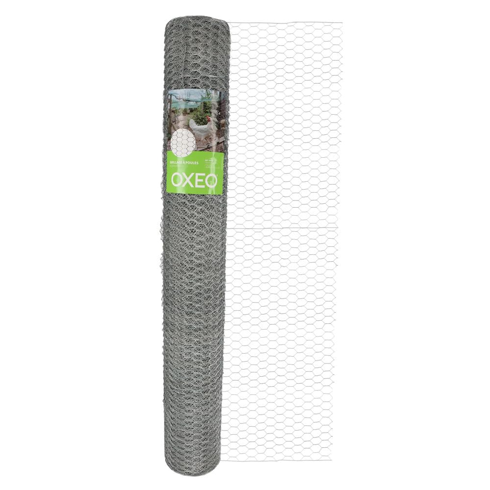 Oxeo Grillage à Poule 30 mètres Hauteur 1m - en Acier galvanisé – Maille hexagonale 25x13mm - Filet de clôture pour poulailler
