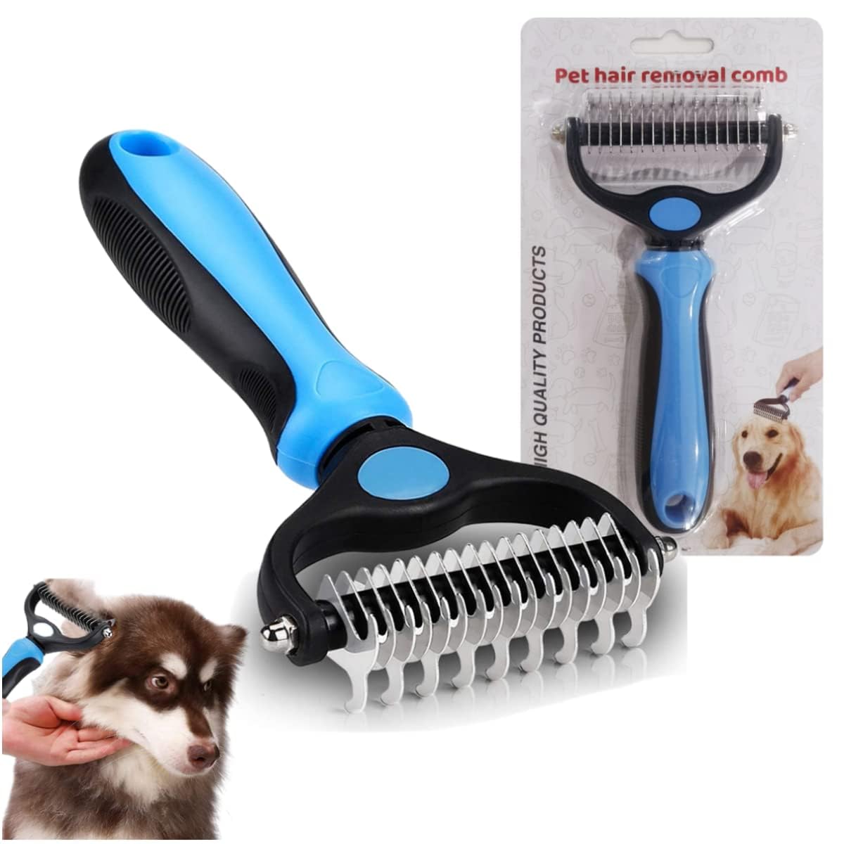 Mumoo Bear Dog Dematting Comb Dual Sided 12+23 Teeth Pet Grooming Rake Premium Gel Comfort Grip Brushes