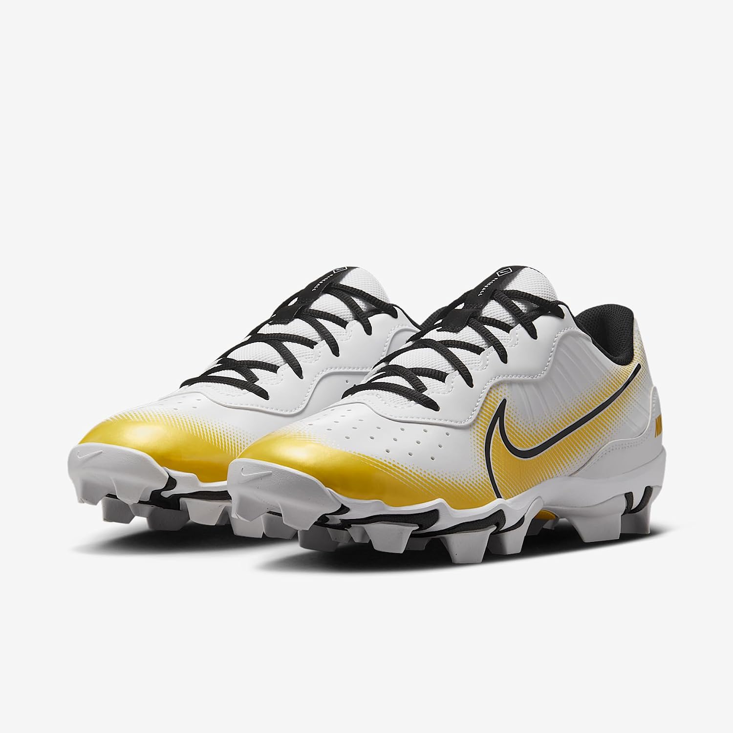 Nike Alpha Huarache 4 Keystone Men's Baseball Cleats (White/Black/Metallic Gold) Size 14