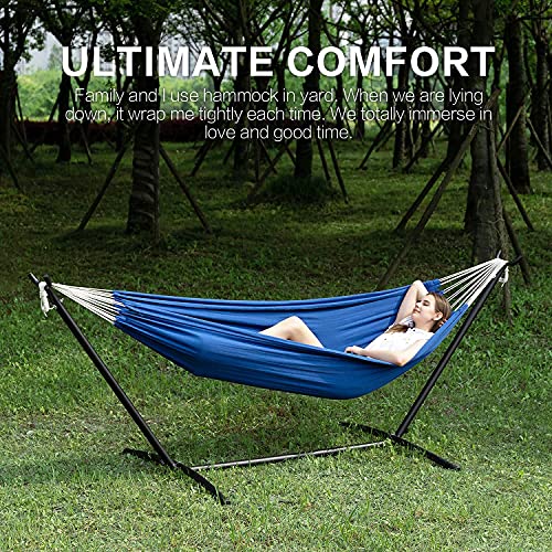 Image of PNAEUT Double Hammocks with Stand for Outside, Portable Space Saving Heavy-Duty Steel Stand for Indoor Outdoor Patio with Carrying Bag, 450 lbs Capacity (Navy)