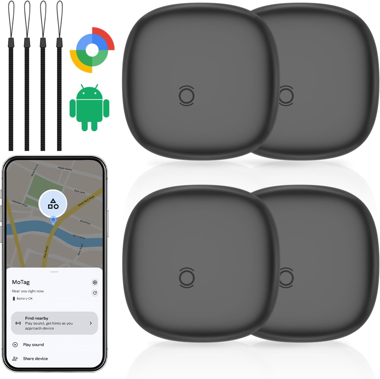 Air Tracker Tags-4 Pack for Android, Android Tracker Tag Compatible with Google's Find Hub App, Luggage Tracker for Suitcase, Smart Tags for Keys, Wallets, Bag, Waterproof Bluetooth Keyfinder