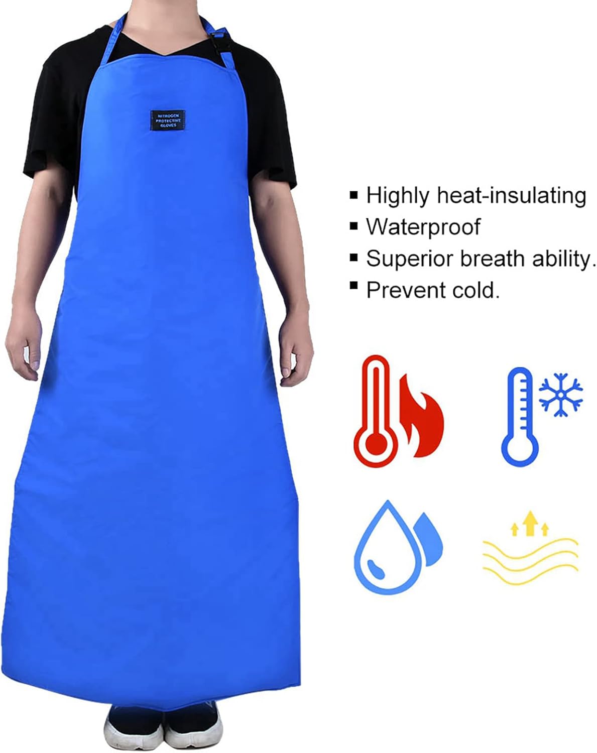 Safety CryO Apron, Cryogenic Ultra Low Temperature Protective Apron, Lightweight Blue Apron with Adjustable Straps for Liquid Nitrogen, Dry Ice and Cold Rooms (110CM long)