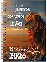 Minha Agenda com Deus 2026 Leão de Juda | Agenda Cristã com Mensagens Bíblicas Diárias | Um Dia por Página | Capa Dura Provérbios 28:01 | Planeje Seu Ano com Fé, Propósito e Organização