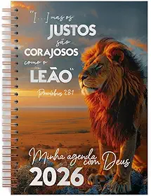 Minha Agenda com Deus 2026 Leão de Juda | Agenda Cristã com Mensagens Bíblicas Diárias | Um Dia por Página | Capa Dura Provérbios 28:01 | Planeje Seu Ano com Fé, Propósito e Organização