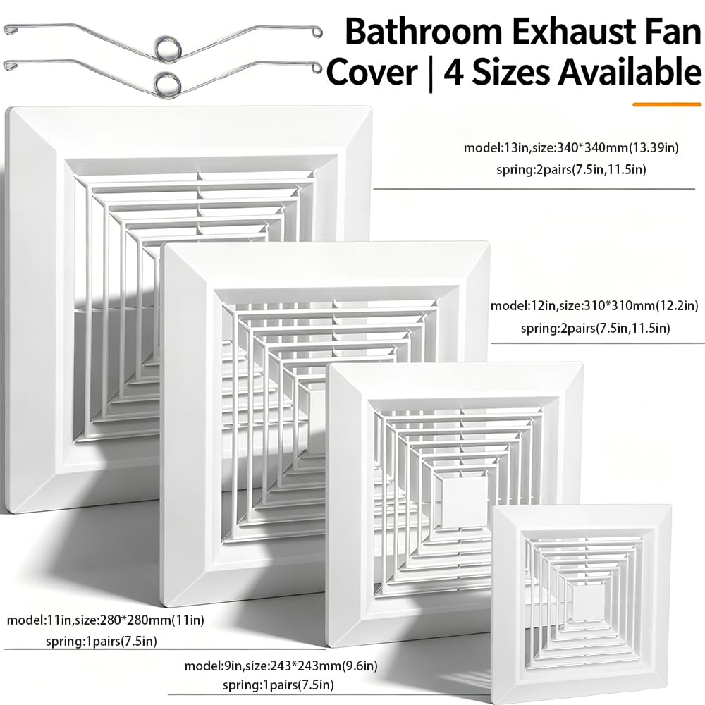 HSSHSYA 12x12 Bathroom Exhaust Fan Cover – ABS Plastic Ceiling Vent Grille With Springs, For Laminar Flow & Air Conditioning Diffusers (1 Pack)