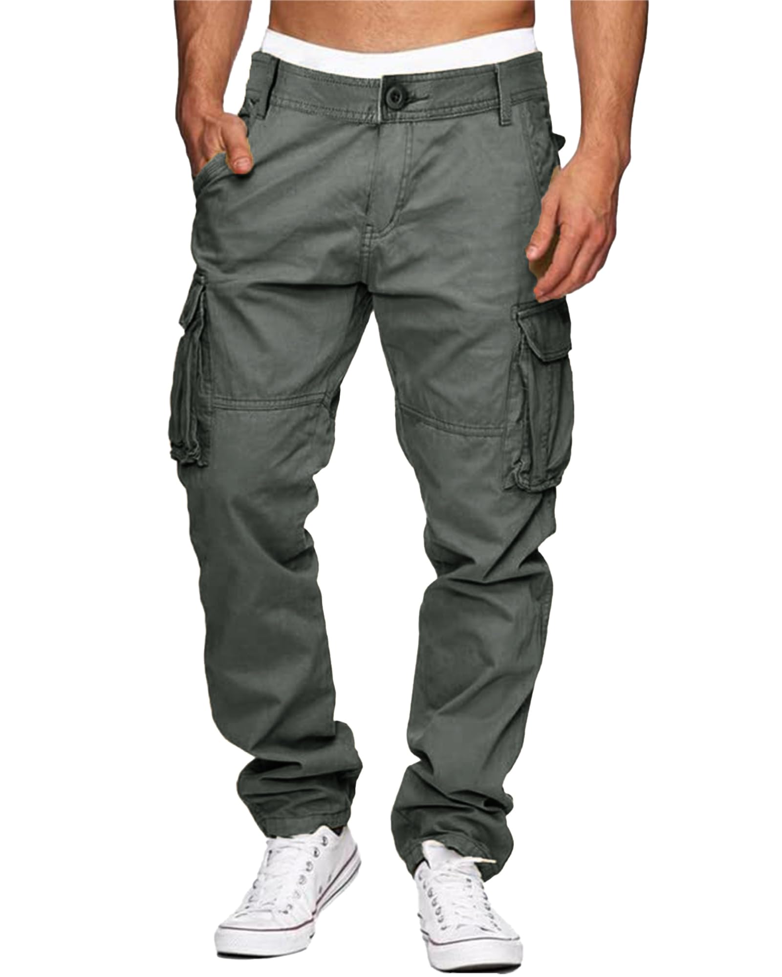 LVCBLMens Cargo Trousers Work Wear Combat Safety Cargo 6 Pocket Full Pants M-3XL