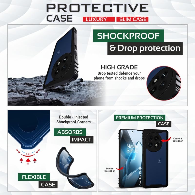 Image of AIBEX Crystal Clear Back Cover Case for OnePlus 13 5G | Shockproof & 360 Protection | Transparent Back | Anti-Yellowing | Slim Fit (PC + TPU, Black Bumper)