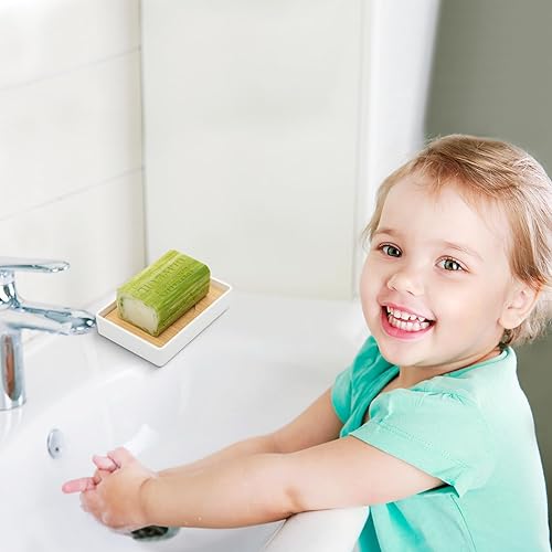 Miniatura 7 de Jabonera de bambú para ducha, soporte de barra de jabón de madera para bandeja de jabón de baño, fácil de limpiar, duradera y con almohadillas