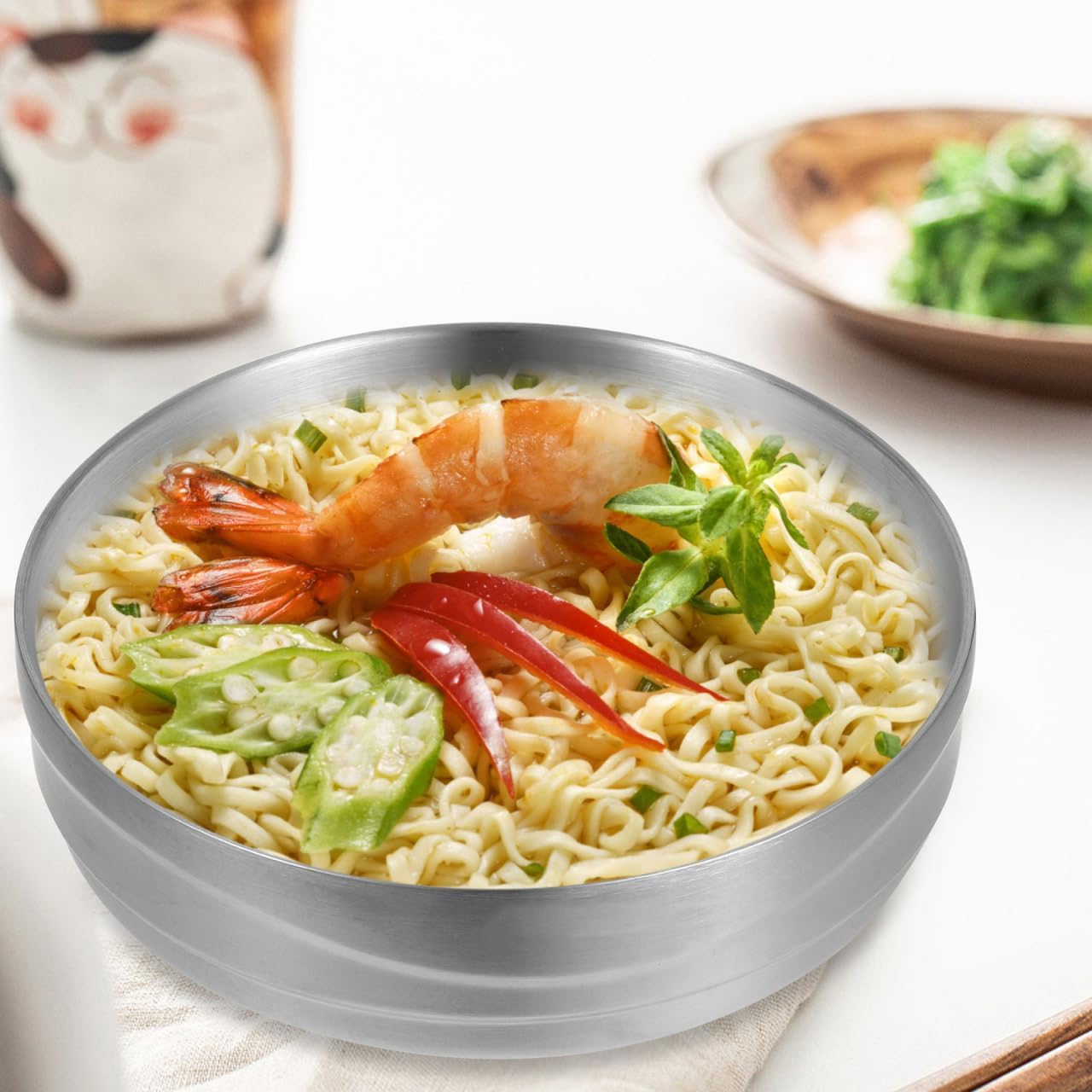 Veemoon Big Stainless Steel Korea Soup Bowls Silver Large Bibimbap Bowl Ramen Container Oatmeal Dessert Bowl Seasoning Serving Bowls Appetizer Bowls for Home Restaurant Buffet Supplies, 20CM - Image 9