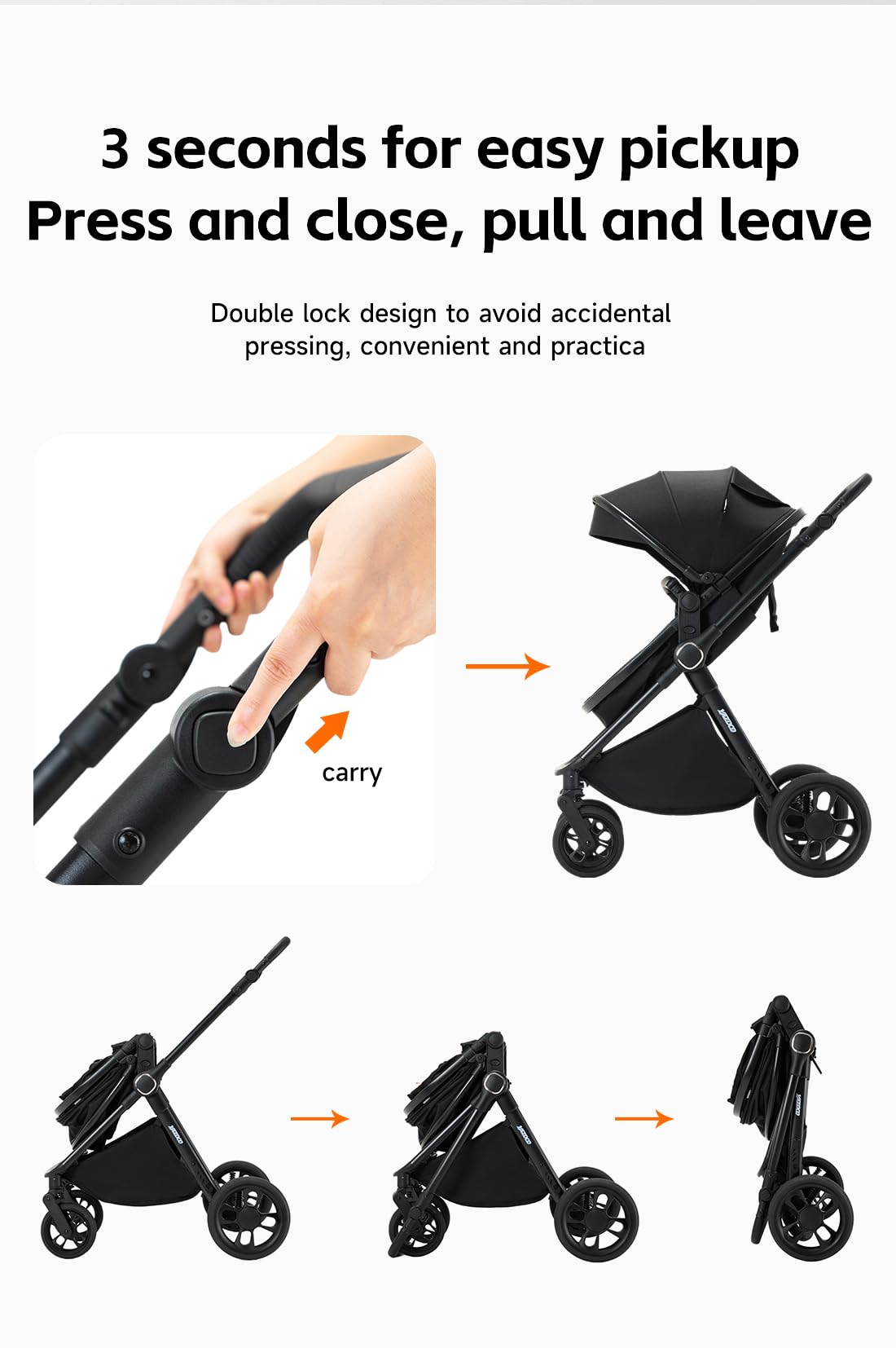 GLOKID Carrito bebe,carrito bebe 3 en 1,Adecuado para 0-3 años, carga máxima de 25 kg, sistema de carro bebe viaje plegable, incluidos adaptadores de accesorios（ROSA）