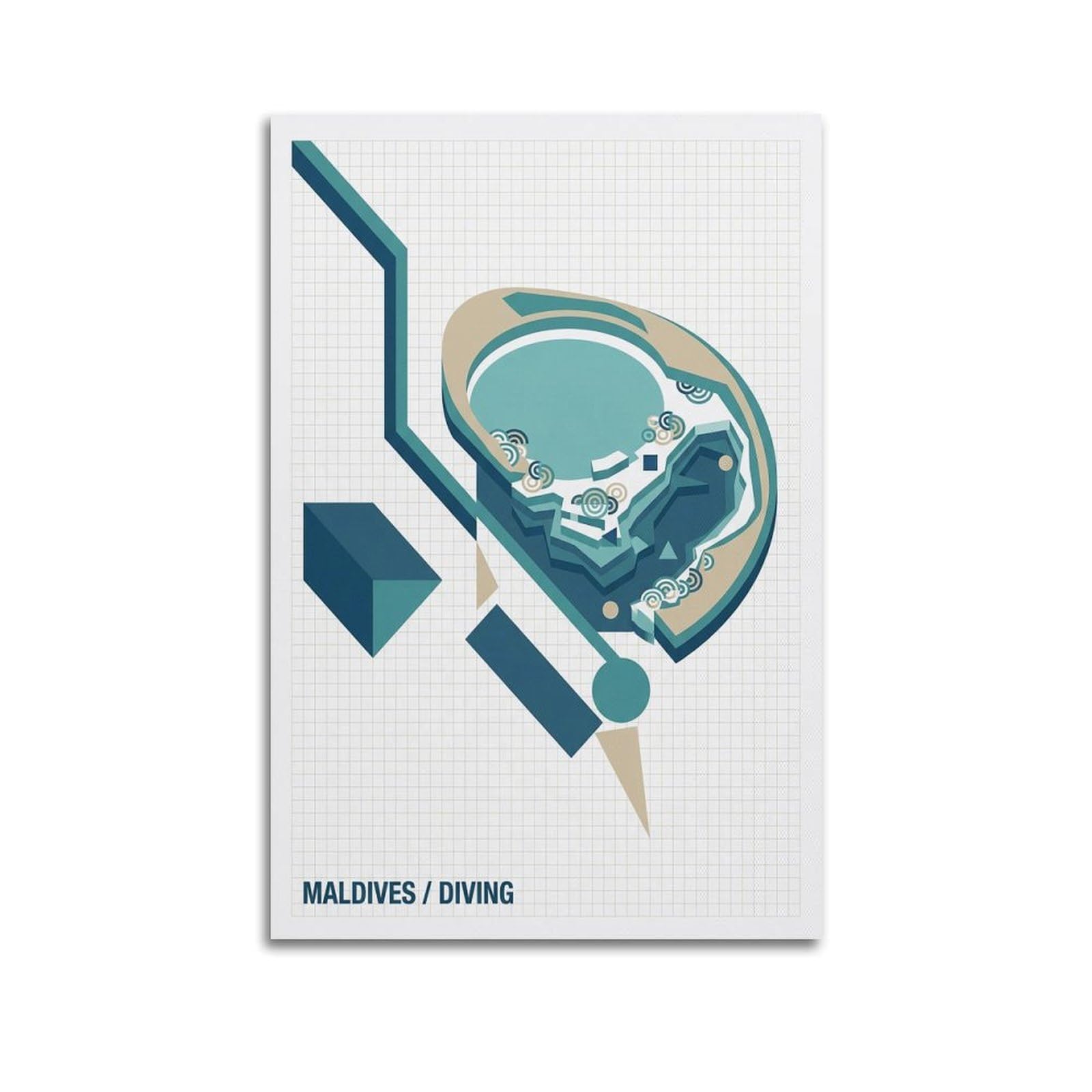 XKUGA Modern Bauhaus Tropical Maldives Diving Sport Travel Poster Modern Decorative Canvas Prints - Ideal Wall Art for Family, Man Cave, Game Room, Boys & Girls Bedroom 20x30inch(50x75cm)