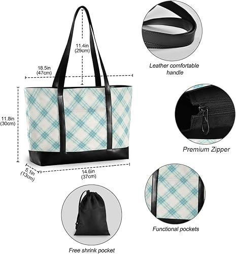 Miniatura 4 de Mint Buffalo Plaid Checks Waterproof Computer Cases for Laptops with Zipper Large Tote Bag for Women Work with Lunch maletin ejecutivo para mujer