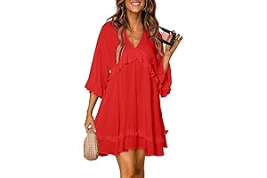 Womens 2024 Summer Ruffle Casual V Neck Tunic Dress