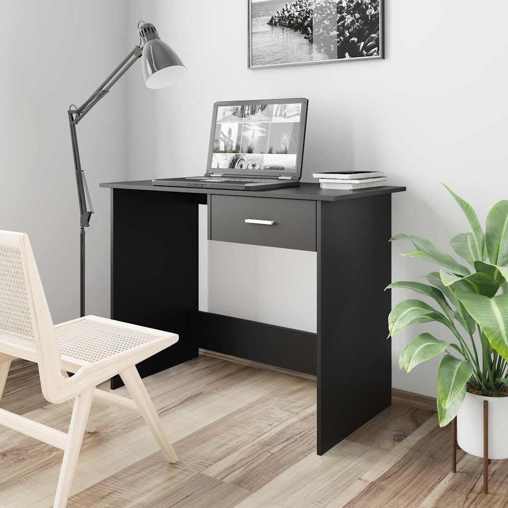 Scrivania nera 100 x 50 x 76 cm, in legno con cassetto, come tavolo da ufficio, tavolo da lavoro, scrivania per computer, per casa, studio, camera dei ragazzi e spazio di archiviazione