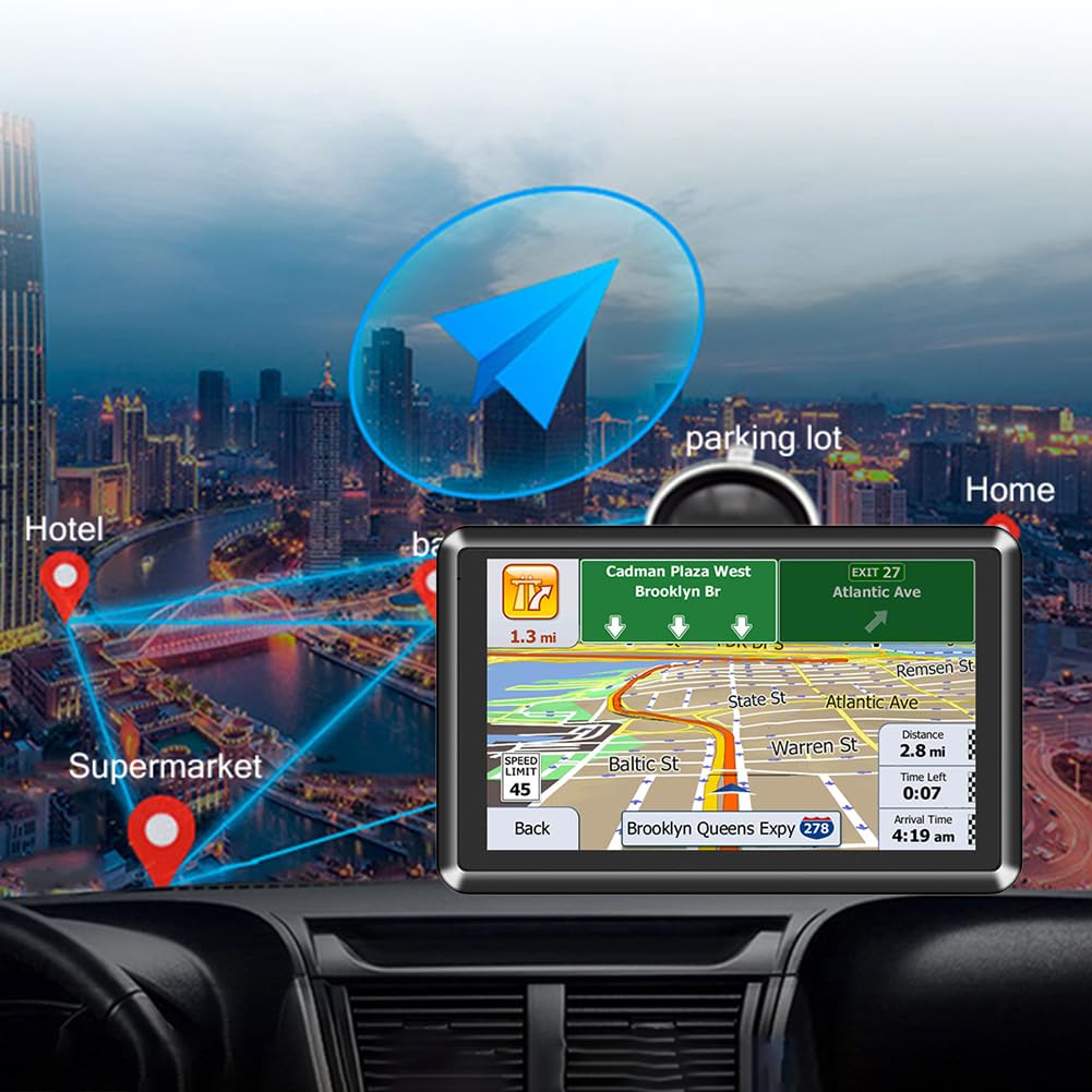 Navigatore Satellitare per Auto, 5 Pollici Touch Screen HD, GPS Portatile, Trasmettitore FM, Monitor 256 MB + 8 G, Promemoria Vocale, Mini USB