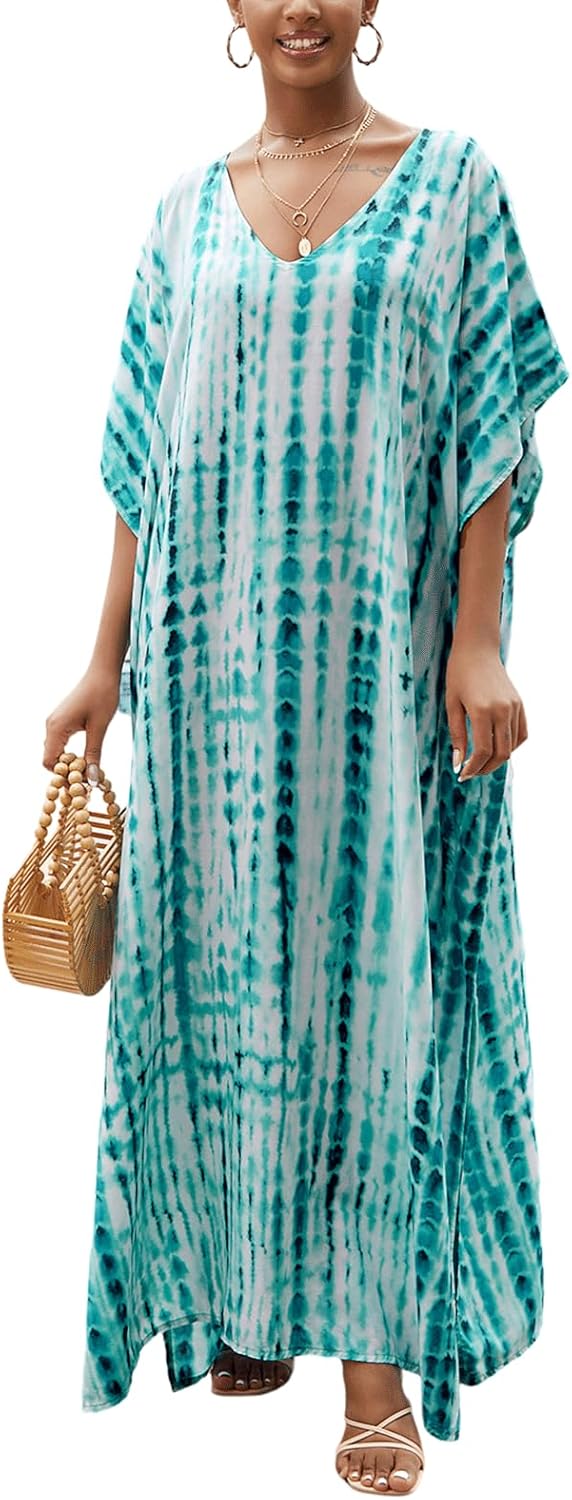 Kaftan for Women Plus Size Bathing Suit Cover up Batwing Dress Loose fit Moroccan Caftan mumu Dresses for Women