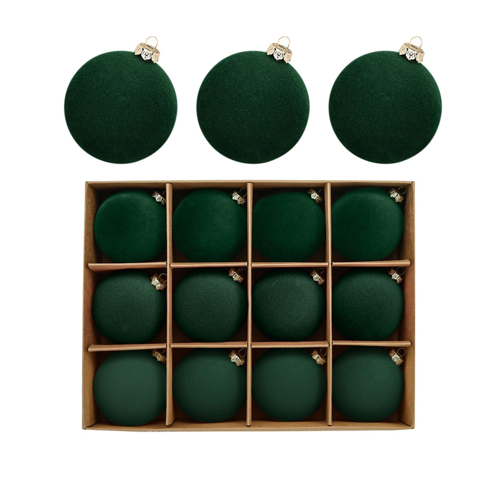 Christmas Velvet Baubles, Christmas Tree Balls, Plastic Shatterproof Xmas Balls, Velvet Christmas Baubles Ornaments,Xmas Tree Hanging Flocked Ball Set for Christmas Decoration (12pcs 6cm, B)