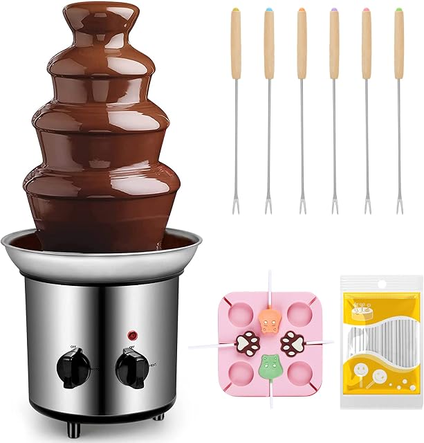 Chocolate Fountain, 4 Tiers Chocolate Fondue Fountain Electric Melting Warming Machine with Chocolate Mold and 6pcs Forks set, 3 lbs Capacity, Easy to Assemble