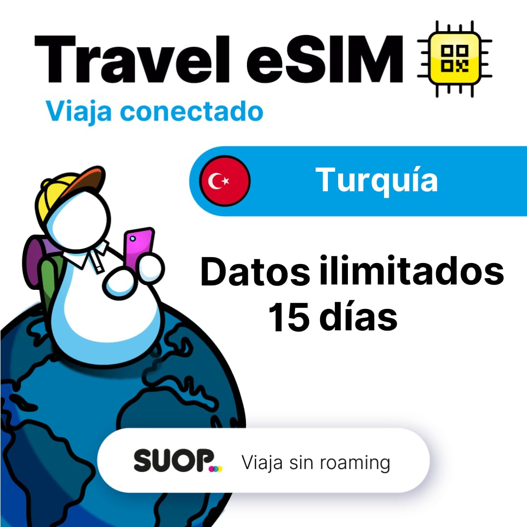Tarjeta eSIM para Turquía con Datos ilimitados. Modalidad de prepago. Viaja por Turquía sin Pagar Roaming y con GB sin límite. Fácil de Instalar escaneando un código QR. (GB ilimitados - 15 días)